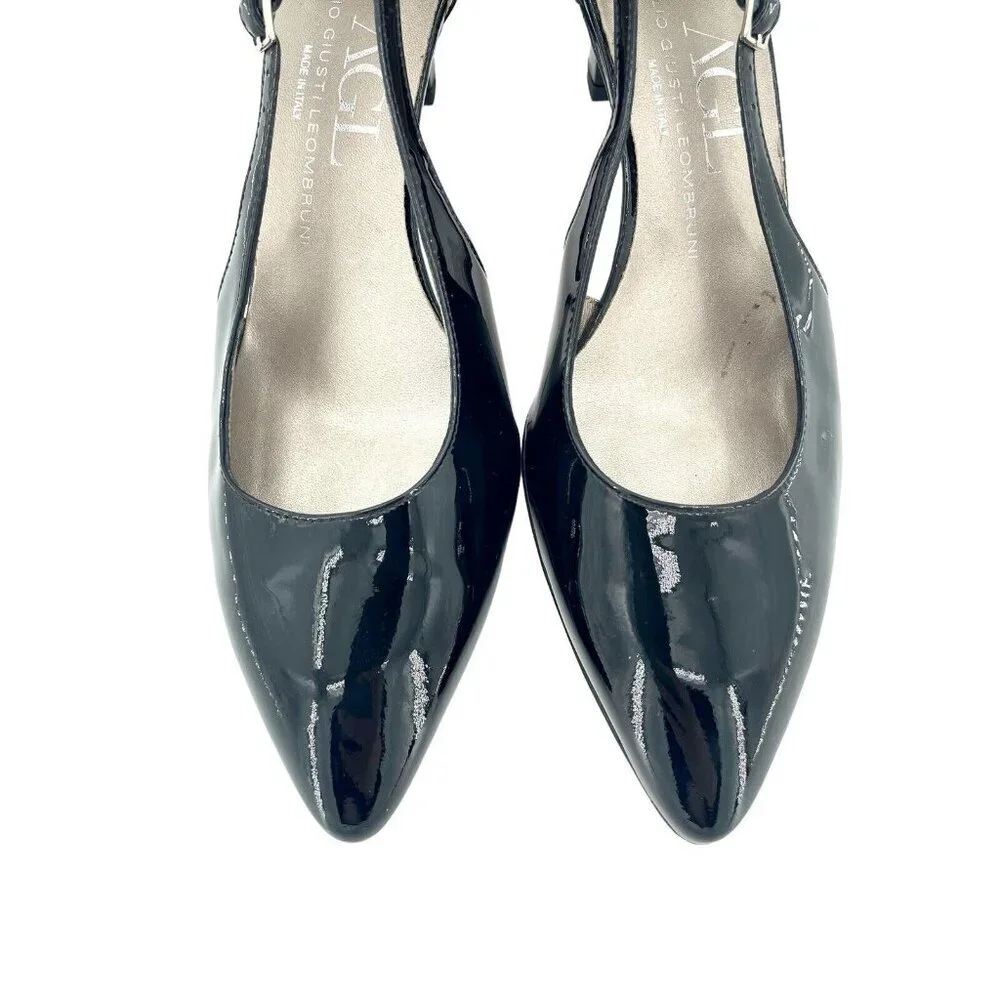 AGL Attilio Giusti Leombruni Black Patent Leather Cut-out Pump 37.5 EU $325